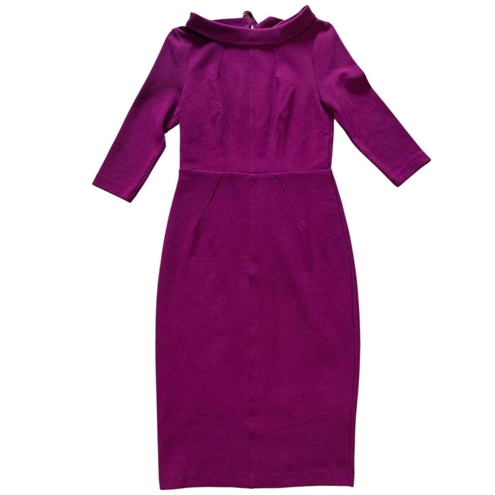 Boden Marisa Ottoman Sheath Dress 10L Magenta Textured Portrait Collar Workwear